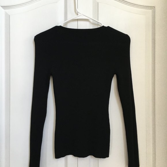 INC Women Ribbed Long Sleeves Sweater Black Cut out Front Petite XS - Picture 2 of 7
